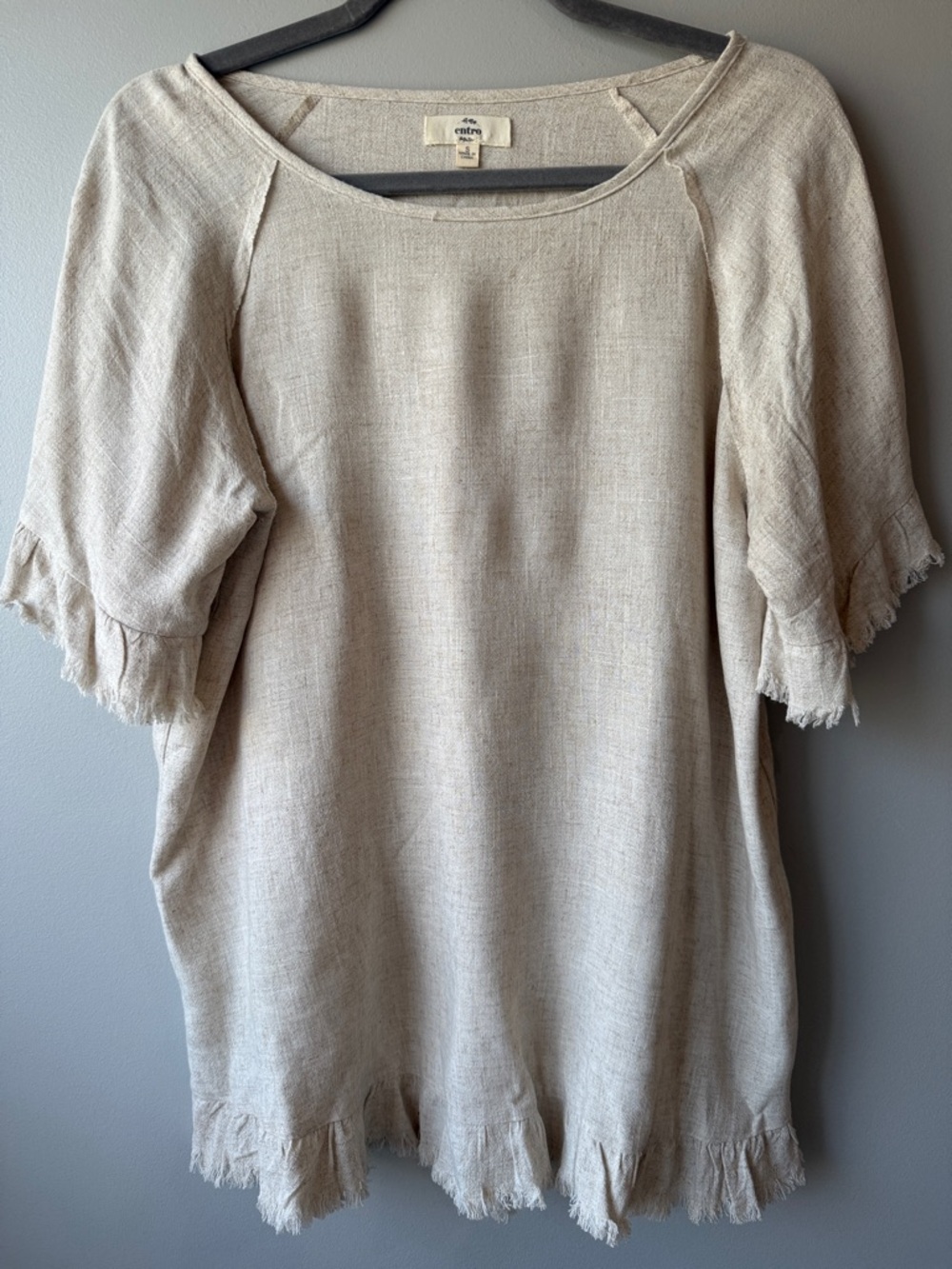 entro Natural Frayed Hem cotton Linen-Blend Tunic size small S